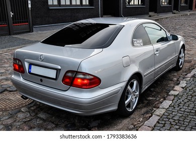 RIGA, LATVIA - APRIL 22, 2018: Silver Mercedes-Benz Coupe CLK200 Kompressor - W208, 2001.