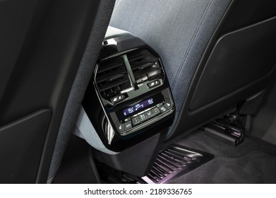 Riga, Latvia - August 11 2022: BMW IX Electric Vehicle Interior Buttons And Switches 