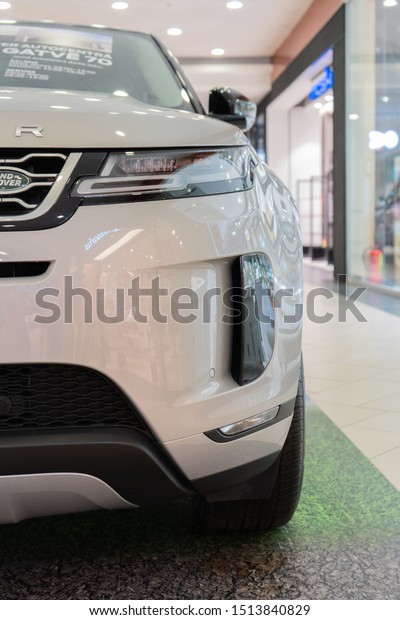Riga,\
Latvia. August, 2019. Land Rover Range Rover Evoque.  Luxury car.\
Premium car. A chic vehicle for wealthy\
people.