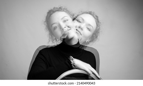 Riga, Latvia - August 2020: Artsy Picture Of A Girl With Two Heads