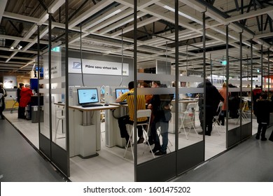 RIGA, Latvia - December 27, 2019: An IKEA Designer Works With Clients, Riga, Latvia. IKEA Is The World's Largest Furniture Retailer And Sells Ready To Assemble Furniture. 