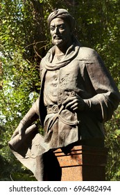 RIGA, LATVIA - JULY 10, 2017: Statue Of Ulugh Beg, Medieval Ruler Of Central Asia, Astronomer And Mathematician. He Built One Of The Finest Observatories In The Islamic World At The Time.