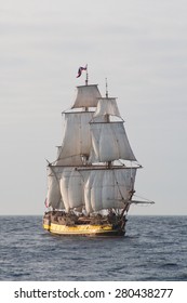 RIGA, LATVIA - JULY 25, 2013: Regatta The Tall Ships Races. Russian sailing ship Standart comes from the sea into the river Daugava