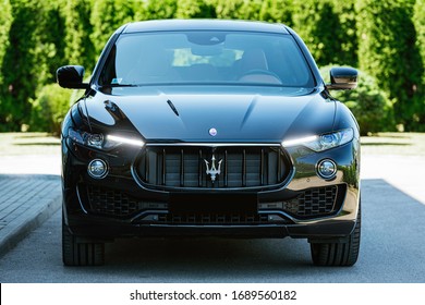 Riga / Latvia - June 06 2019: Black Maserati Levante Suv exterior 