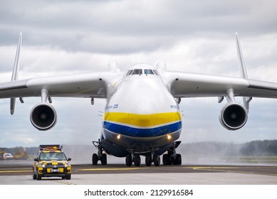 RIGA, LATVIA, JUNE 2014 - Worlds largest cargo airplane Antonov An-225 "Mriya" landed at Riga International Airport