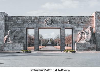 Riga, Latvia - March 22, 2020: Entrance To The Brothers Cemetery, A Burial Ground And National Monument For Latvian Soldiers Killed Between 1915 And 1920 In Latvian War Of Independence. Brāļu Kapi.