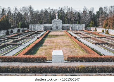 Riga, Latvia - March 22, 2020: The Brothers Cemetery, A Burial Ground And National Monument For Latvian Soldiers Killed Between 1915 And 1920 In Latvian War Of Independence. Brāļu Kapi.