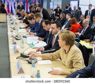 RIGA, LATVIA - May 22, 2015: Eastern Partnership Sammit. Chancellor Of The Federal Republic Of Germany Angela Merkel 