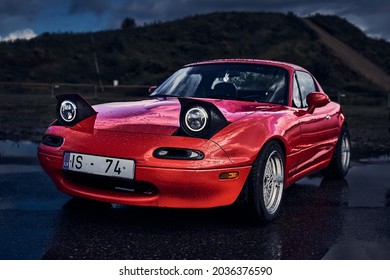 Riga, Latvia May 4 2021: Legendary Sports Car In Red Colour.