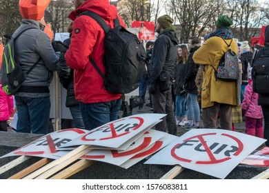 Riga, Latvia - November 30, 2019 : Anti Fur Placards And Posters At Animal Rights Protest. March For Animal Advocacy In Riga, Latvia, Europe