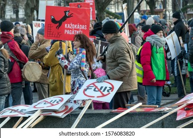 Riga, Latvia - November 30, 2019 : Anti Fur Placards And Posters At Animal Rights Protest. March For Animal Advocacy In Riga, Latvia, Europe