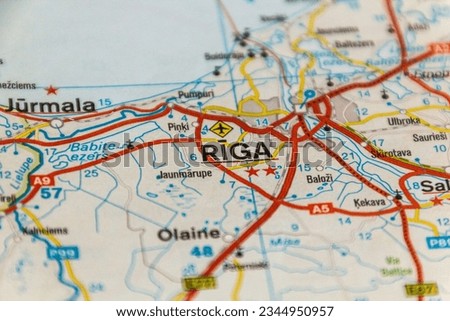 Riga, Latvia on a road map.