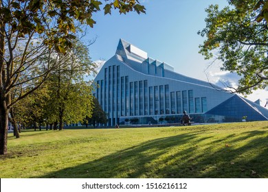 Riga, Latvia - September 23, 2019: Building of National Library of Latvia, also known as the Castle of Light.