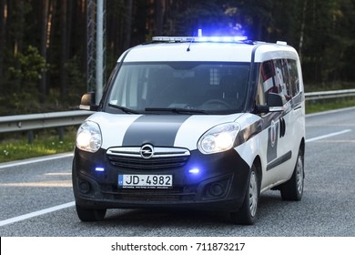 RIGA, LATVIA - SEPTEMBER 9, 2017: Latvian Police Car On Road