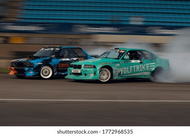 Riga, LV, Bikernieki Raceway - JUN 29, 2018: Drift Challenge Battle of Nations 2018 BMW M3 E36 Nikolas Bertans go fast in drift