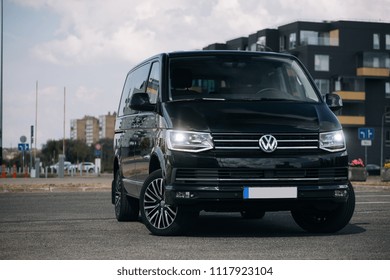 Riga, LV - JUN 15, 2018: New Volkswagen Multivan 2018 Executive on parking of modern district 