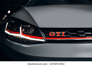 Riga, LV - JUN 3, 2019:  Volkswagen Golf GTi TCR logo badge at the tunnel 