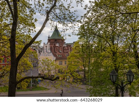 Riga powder tower in the spring, Latvia