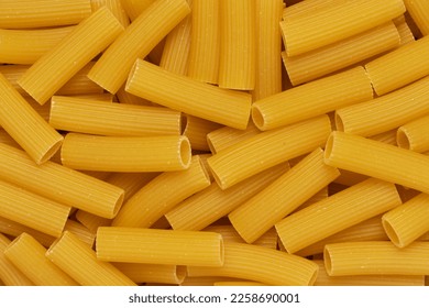 Rigatoni. Tube-shaped italian pasta. Top view. - Shutterstock ID 2258690001