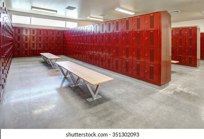 Rigby, Idaho, USA July, 23, 2013 The Interior Of A New High School Locker Room.