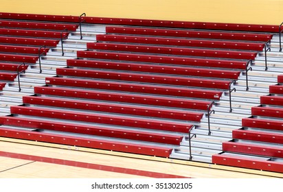 Rigby, Idaho, USA July, 23, 2013 Folding Gymnasium Seats In A Modern High School Gym.