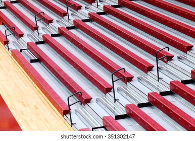 Rigby, Idaho, USA July, 23, 2013 Folding Gymnasium Seats In A Modern High School Gym.