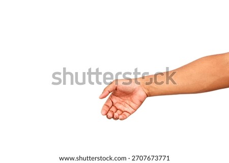 A right arm extends with the hand open as if reaching for something or holding it