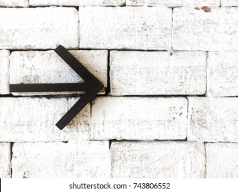 Right Arrow Sign On Brick Wall, Block Background With Arrow Sign