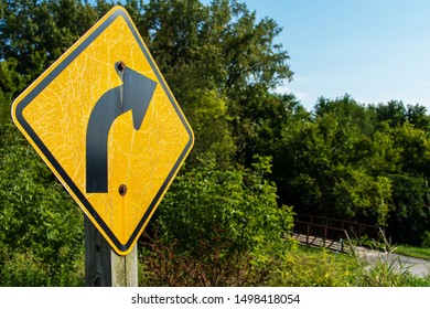 A Right Curve Sign Along The Jordan Creek Bike Trail In West Des Moines, Iowa.