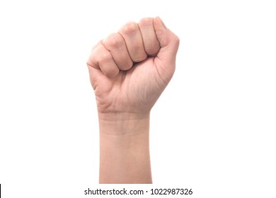 Right female hand fist - human hand gesture isolated on white background with copyspace - Shutterstock ID 1022987326