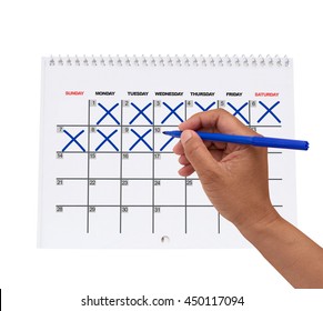 Right Hand Cross Out Dates (One To Ten) On Generic Calendar Isolated On White Background