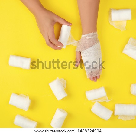 Image, Stock Photo right hand wrapped with white gauze bandage