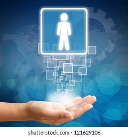 Right Person Employee In Hand On Abstract Business Background Blue Color