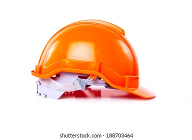 Right Side Orange Safety Helmet Hat isolated on white background.