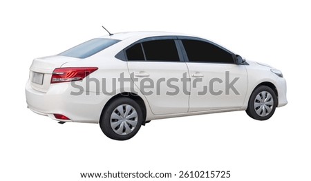 Right side view and back view of white sports sedan car is isolated on white background with clipping path.