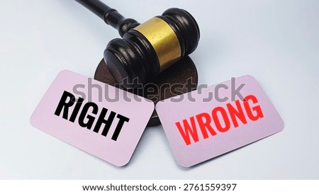 Right vs Wrong Concept with Judge Gavel Representing Justice Law Decision Ethics Judgment Legal System Authority and Courtroom Balance. 