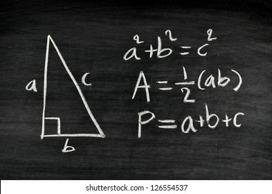 right-angled triangle area and perimeter formula written on blackboard - Powered by Shutterstock