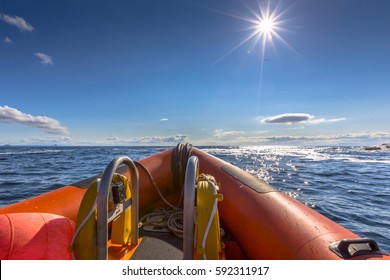 Rigid Inflatable Boat Out On Sea On A Sunny Day