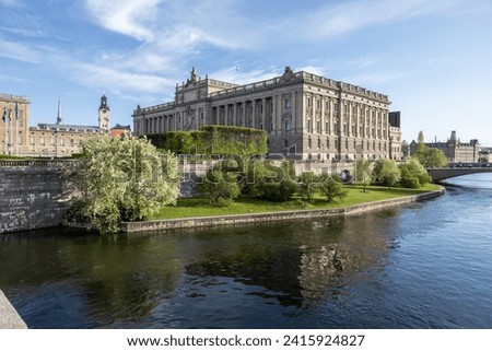 The Riksdag parlament building in spring in Stockholm