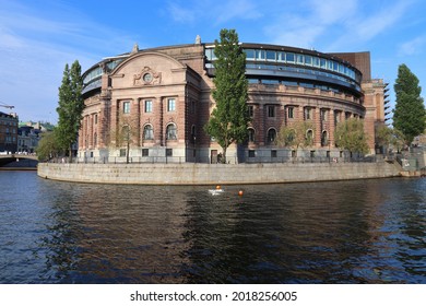 Riksdag (Parliament Of Sweden) Building In Stockholm. Sunset Light.