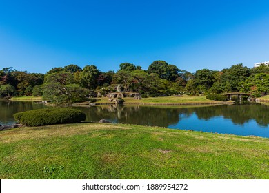 Rikugien is the most beautiful Japanese landscape garden in Tokyo. Rikugien literally means "six poems garden"and strolling garden features a large pond surrounded  by manmade hills and forested areas