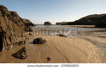 Rill marks on sandy beach in the Western Coast of Asturias, Spain