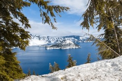 Rim Overlook At Crater Lake National Park In Oregon, USA
