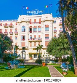 Rimini, Italy - February 26, 2020: The Grand Hotel In Rimini