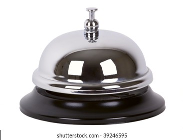 Ring Alarm Service Silver Metal Chrome Bell Isolated On White.