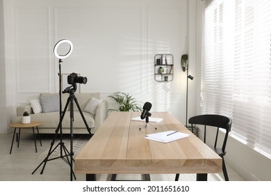 Ring Light, Camera And Microphone For Blogging In Room