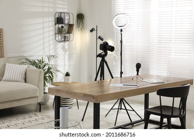 Ring Light, Camera And Microphone For Blogging In Room