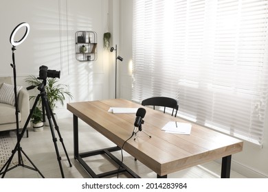 Ring Light, Camera And Microphone For Blogging In Room