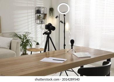 Ring Light, Camera And Microphone For Blogging In Room