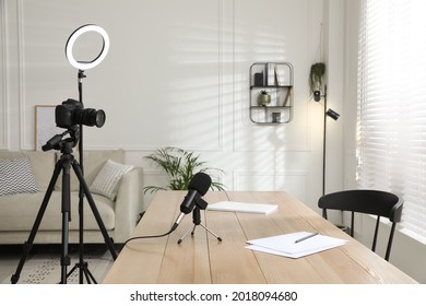 Ring Light, Camera And Microphone For Blogging In Room